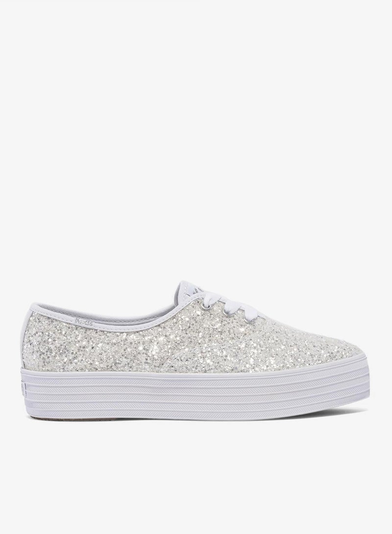 Keds Women's Point Lace Up Platform Glitter Casual Sneaker White - Image 1